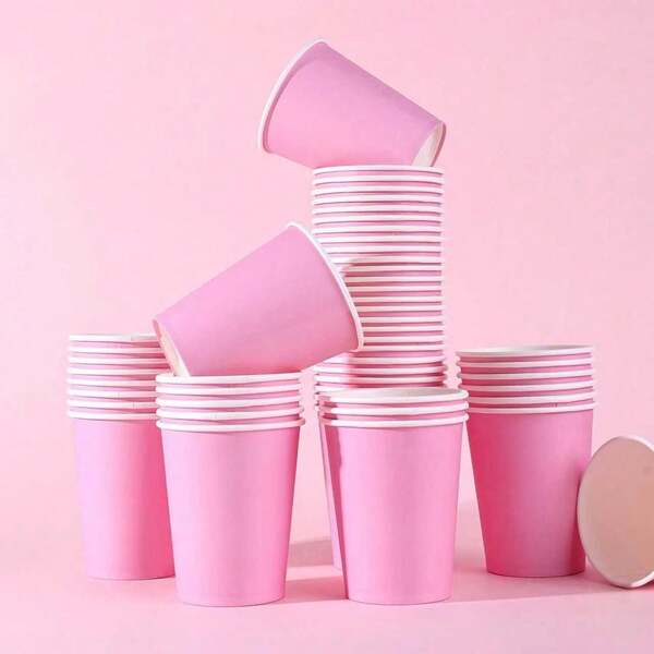 10/20/50/80pcs Pink Paper Cups, 9oz Coffee/Tea Cups, Cold/Hot Beverage Cups, Birthday, Wedding, Party Supplies, Holiday, Picnic, Suitable For Restaurant, Food Truck, Kitchen, Office, Valentine's Day, Halloween, Christmas And Other Occasions