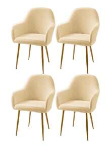 1pc Curved Armrest Chair Cover, High Elasticity Solid Color Polyester Fiber All-Season Chair Slipcover - Light Yellow - View 10