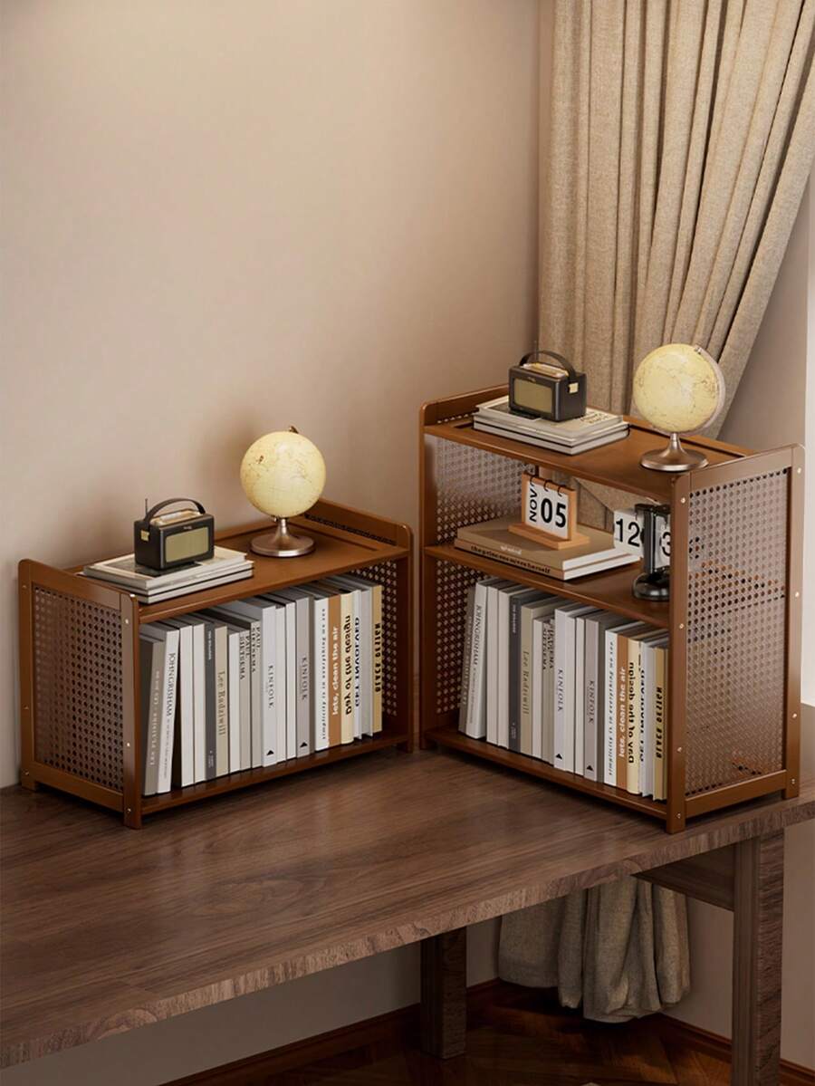 2/3-Tier Bamboo Desktop Organizer, Multifunctional Space-Saving Open Storage And Display Rack, Versatile Small Bookshelf, Ideal For Stationery, Cosmetics, Plants, And Decorative Items, Perfect For Offices, Dorms, Bedrooms, And Home Offices - Multicolor - View 1