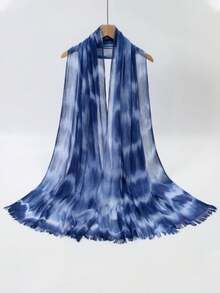 1pc Water Ripple Tie-Dye Fringed Scarf, Women's Muslim Headscarf, Naturally Wrinkled, Soft, Thin, Long Scarf, Elegant Headscarf For Daily Travel, Shaw - Multicolor - View 18