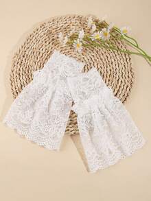 1 Pair Elegant French Double Layer Ruffle Lace Fingerless Gloves, Sheer Mesh Floral Wrist Sleeves, Wedding Lolita Cosplay Daily Decoration - Multicolor - View 8