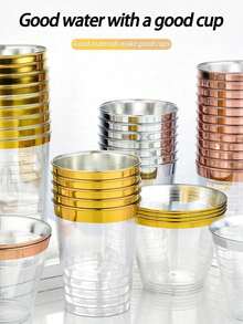 10pcs 10oz Gold Rim Plastic Cups - Durable Hard Cold Drink Cups, Suitable For Weddings, Birthdays, Christmas And New Year, Stackable Elegant Party Tableware, Perfect For Halloween, Christmas And Other Holiday Celebrations And Gatherings - A - View 2
