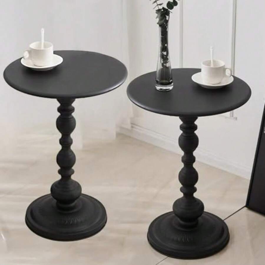 Juego de 2 mesas auxiliares redondas de metal, mesa de sofá negra, mesa pequeña bandeja de TV para el sofá en la sala de estar y recámara, cama, silla, mini mesa de centro, mesa de cabecero - Multicolor - Ver 1