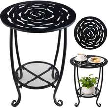 Mesa auxiliar redonda de metal de 2 niveles, mesas de centro con acento negro, estante de esquina para plantas de espacio pequeño para interiores y exteriores, porche, patio, balcón, sala de - Multicolor - Ver 2