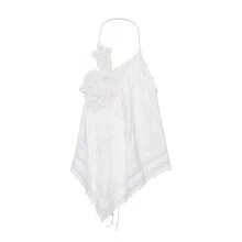 Camellia Summer New Women's European And American Style Fashion Sexy Design Versatile Halter Neck Floral Asymmetric Top White - White - View 8