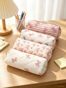 1/3pcs Cute Bow & Floral Pencil Case, Light Pink Multicolor, Soft Polyester, Compact & Portable, Fresh Style, Suitable For All Seasons, Perfect For School, Office, Travel - Multiple Styles - View 10