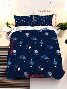 2/3件組星空行星與兔子印花床上用品套裝，超柔軟星際旅行銀河系被套含枕套，多尺寸可選，適合兒童房裝飾 - 彩色 - 查看 11