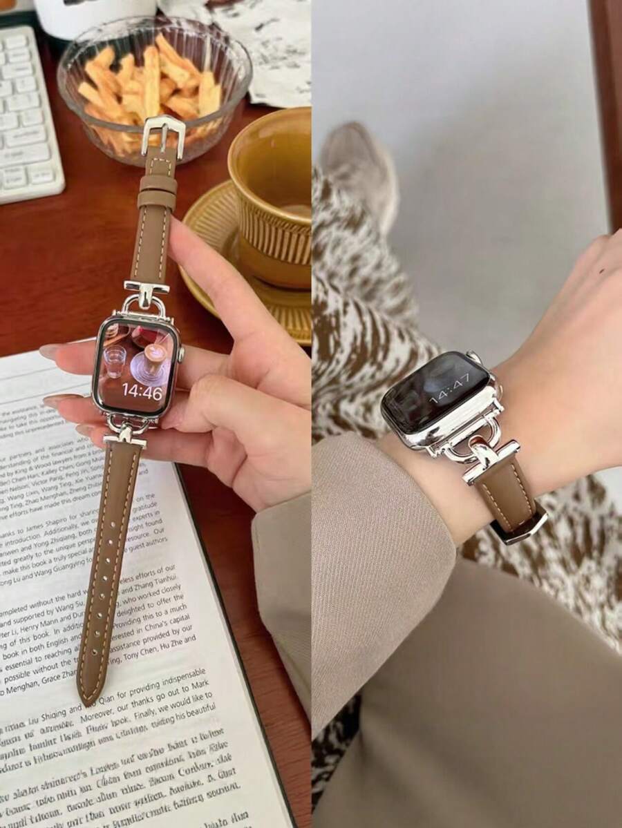 1件薄款PU環形錶帶,適用於Apple Watch女性款 38mm 40mm 41mm 42mm 44mm 45mm 46mm 49mm Series Ultra 11/10/9/8/7/6/5/4/3 SE - 焦糖色 - 查看 1