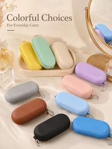 Estuche de gafas de diseño minimalista colorido tipo macaron de PU con carcasa dura ovalada, cremallera y mosquetón metálico, ligero, caja de almacenamiento de gafas de moda, apto para gafas de lectura, mujeres, hombres, niños, bolso, mochila, viaje, escuela, oficina, regalo de cumpleaños - Multicolor - Ver 11