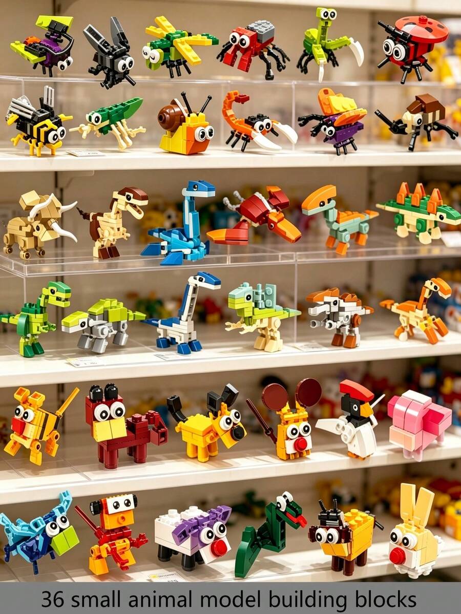 Youleli 36pcs Mini Animal Building Blocks Set, DIY Compatible With Classic Small Particle Building Toys, Children's STEM Educational Toys, Birthday Party Favors