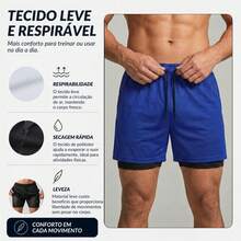 2-In-1 Double Sports Dry Fit Shorts With Pocket Gym Shorts Sports Shorts - 寶藍色 - 查看 5