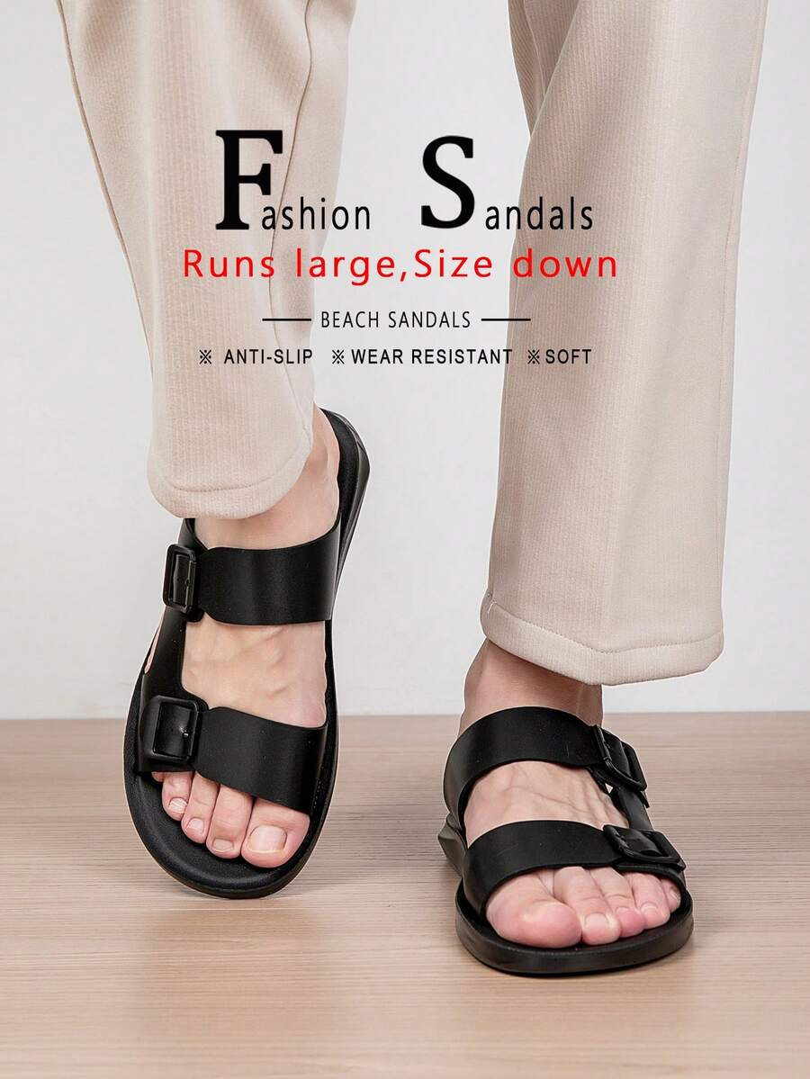 2026 New Men's Beach Slides, Double Buckle Design, Fashionable Strap Sandals
