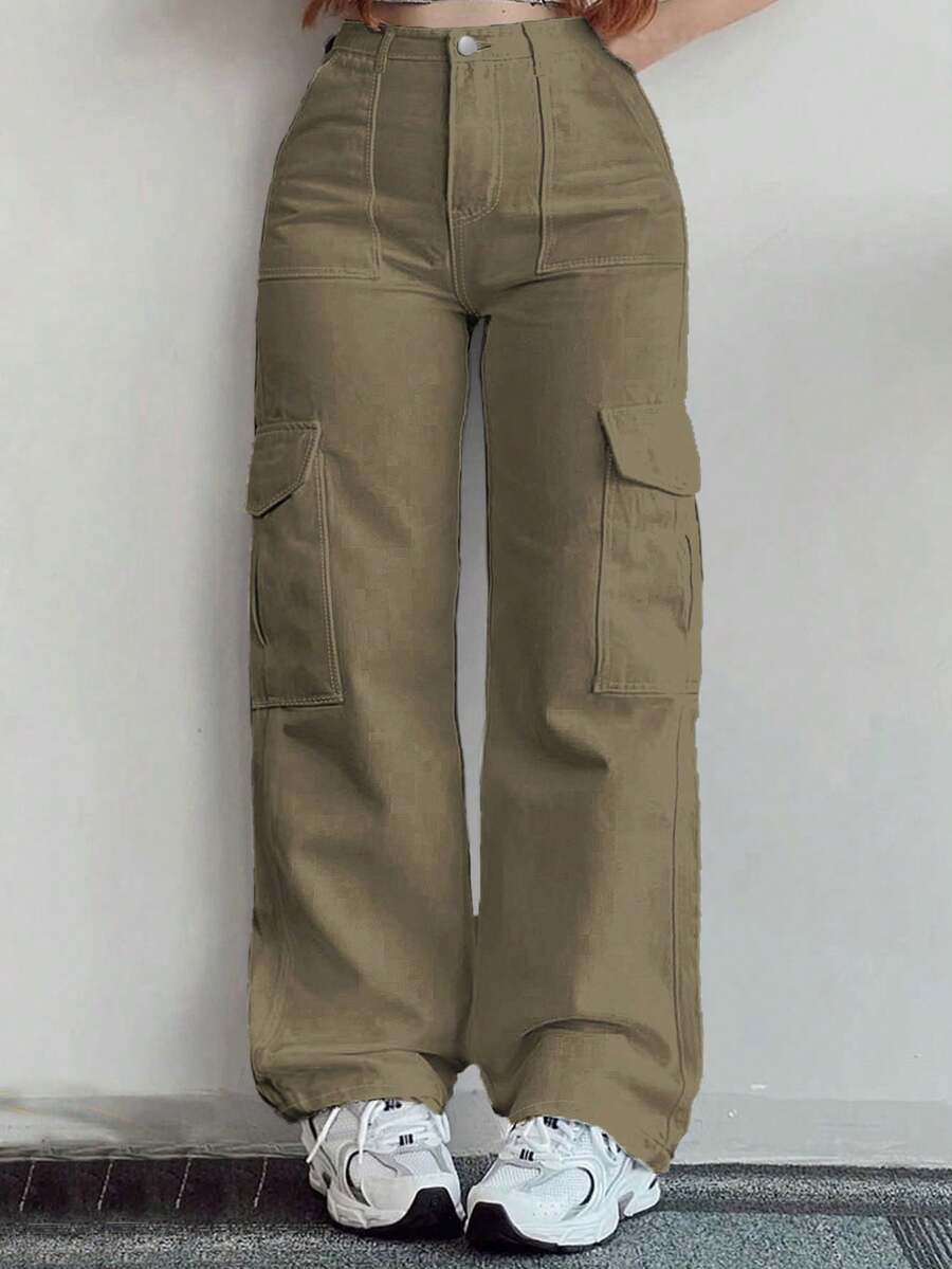 Y2K Women's Street Style Plus Size Cargo Pants - Army Green - View 1