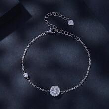 BAMOER Full Paved Halo Sunflower Sterling Silver Bracelet Bright Moissanite Thin Chain Elegant Wedding Banquet Accessory - Silver - View 4