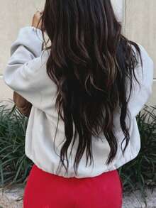 Plus Size Women's Solid Color Long Sleeve Zipper Front Casual Wool Blend Jacket - White-gray - View 6