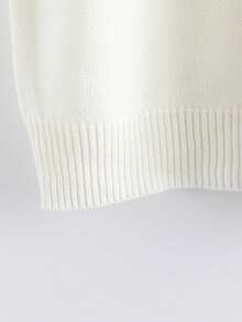 Women's White Sleeveless Knit Vest Sweater, Round Neck Design, Autumn Style - White - View 5
