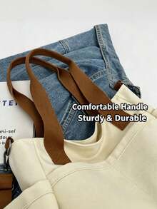 Fashionable Minimalist Solid Color Canvas Bag, New Style College Student Shoulder Crossbody Bag, Women's Casual Multi-Functional Shoulder Tote Bag - Multicolor - View 12