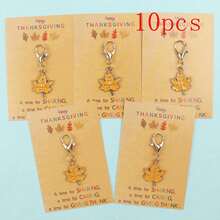 5pcs/10pcs Autumn Golden Maple Leaf Enamel Lobster Clasp Charm With Happy Thanksgiving Kraft Paper Card, Fall Harvest Thank You Pocket Gift - Multicolor - View 10