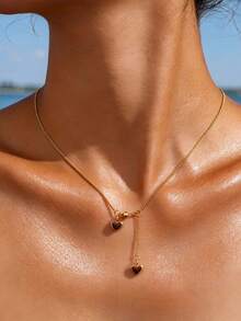 1pc French Style Burgundy Small Heart Necklace For Women, Suitable For Valentine's Day Wear And Gifting To Friends - Gold - View 8