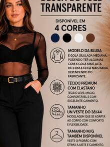 KIT 5 Women's Elegant And Modern Long Sleeve Tulle Blouse With Mock Neck - 5色套裝 - 查看 2