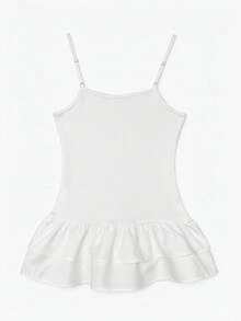 Korean Style Ruffle Hem Patchwork Camisole White Atmosphere Regular Tank Top Women's Summer Clothing Casual - White - View 8