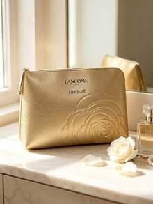 Lancôme Stain-Resistant Lining Flat Envelope Style Cosmetic Bag, Long Metal Zipper, Daily Use, Vacation, Commute, Luxury Gift Box LANCOME-GIFT-6 - Champagne - View 1