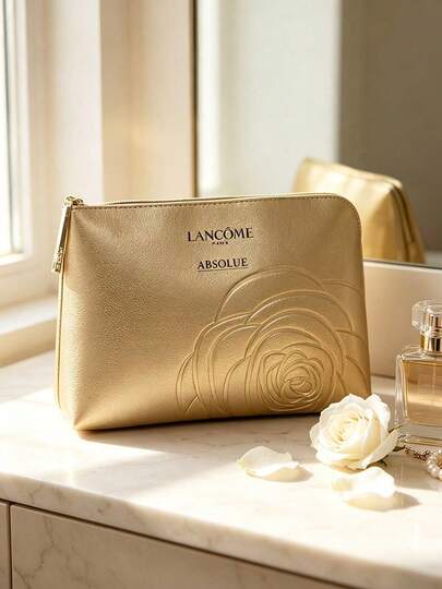 Lancôme Stain-Resistant Lining Flat Envelope Style Cosmetic Bag, Long Metal Zipper, Daily Use, Vacation, Commute, Luxury Gift Box LANCOME-GIFT-6