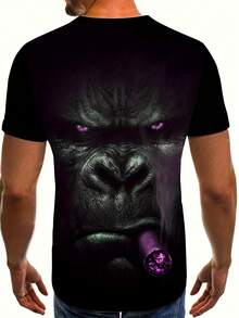 Men's Summer T-Shirt With 3D Digital Gorilla Print, Short-Sleeved And Plus Size. - 黑色 - 查看 2
