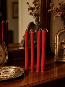 2pcs/4pcs Lilin Panjang Berbentuk Roda Gigi Lancip Merah Ukuran 0,78*9,87 Inci, Lilin Kedelai Tanpa Asap, Cocok Untuk Dekorasi Rumah, Dekorasi Kamar Tidur, Dekorasi Liburan, Dekorasi Pesta Dan Properti Fotografi, Menciptakan Suasana Romantis, Cocok Untuk Dekorasi Pernikahan - merah - View 3