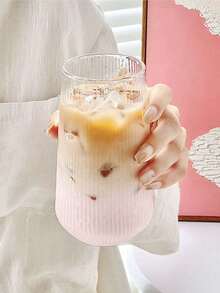 2pcs Glass Cup For Coffee, Iced Tea & Summer Drinks. Perfect For Holiday Gifting, Summer Essentials, And Back-To-School Sipping. This Clear Glass Cup Is Ideal For Enjoying Iced Coffee, Fruit Tea, Lemon Water, And Refreshing Beverages All Season Long. - Multicolor - View 6