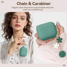 Funda protectora para Pro 3 2025, carcasa protectora de silicona rosa suave compatible con Apple Pro de 3ª generación, adecuada para niñas con cadena de flores, llavero y kit de limpieza - Aguja de pino verde - Ver 6