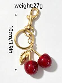 1pc Cherry Fruit Pendant Keychain Creative Bag Hanging Ornament Car Key Fashion Elegance Decorative Accessories - Multicolor - View 7
