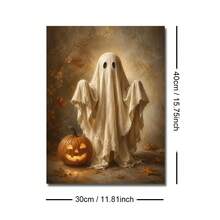 1 pieza Póster de lienzo con marco/sin marco de carro de calabaza fantasma estilo acogedor de otoño campestre, decoración de arte de pared Cottagecore espeluznante de Halloween, pintura de pergamino de bruja de granja de otoño, adecuado para pasillo, apartamento, dormitorio, decoración del hogar moderno - B - Ver 14