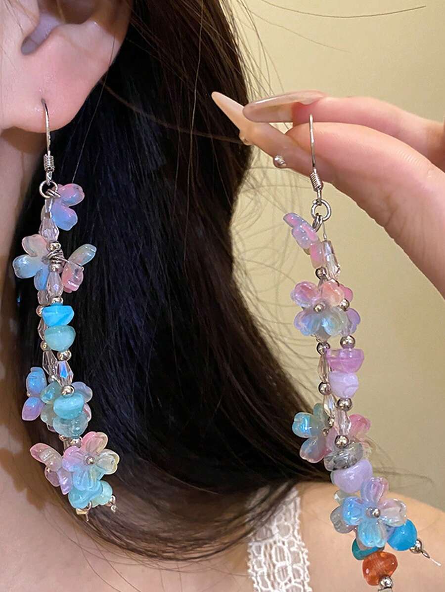 1件時尚優雅波希米亞風幾何串珠花朵項鍊,適合女性日常穿搭與派對,日常禮物 - 彩色 - 查看 1