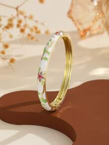 1pc Premium Cloisonne Enamel Open Bangle Bracelet, 18K Gold Plated Butterfly & Floral Design, Chinese Style Luxury Non-Fading Women's Gift Jewelry - Butterfly - View 17
