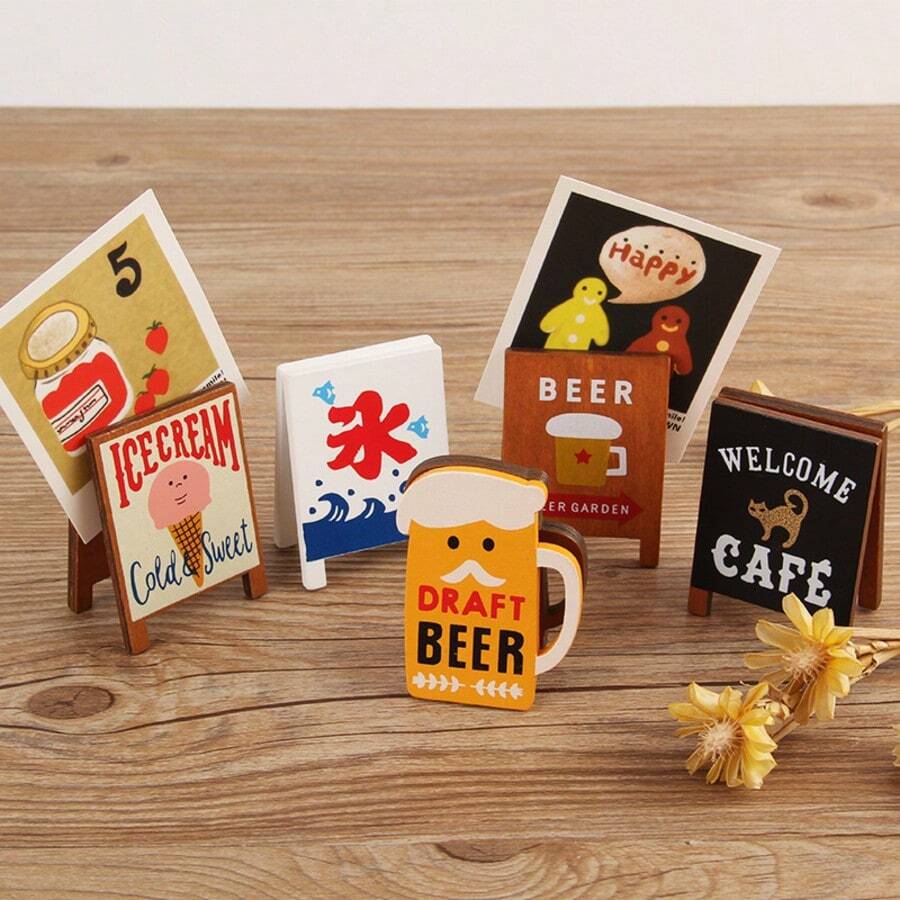 創意日式 ZAKKA 木製名片架,咖啡廳、啤酒吧、刨冰娃娃配件訊息夾 - A - 查看 1