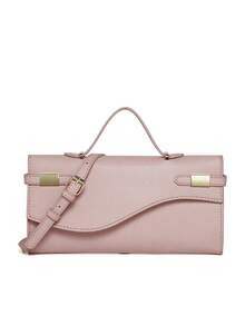 Bolso de mano de cuero texturizado, diseño minimalista de moda, bolso cuadrado pequeño de unicolor simple, bolso pequeño versátil, bolso de hombro y bandolera multiusos - Rosa Pálido - Ver 2