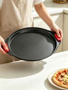 Nonstick Carbon Steel Pizza Pan, Silicone Handle Oven Baking Tray, Solid Dishwasher Pizza Tray (Black) - Black - View 5
