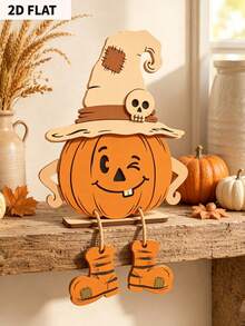 2D Flat 1/3pcs Autumn Wooden Decorative Signs, Thanksgiving Wall Decor, Party Decoration, Perfect Holiday Gift, Tabletop Decor, Suitable For All Occasions, Vintage Country Style, Home Harvest Season, Pumpkin Maple Leaf Elements, Halloween Decoration - Multicolor - View 3