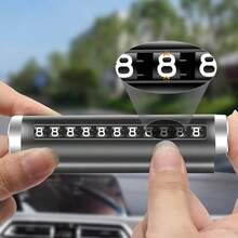 1PC Premium Metal Rotatable Car Temporary Parking Card | Durable Aluminum Phone Number Plate Sticker - A - View 2