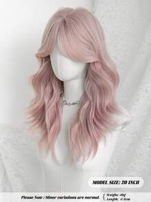 20 Inch Medium Length Pink Curly Wig For Women Shoulder Length Wavy Wigs With Curtain Bangs, Natural Synthetic Heat Resistant Fiber Hair Wig For Girls Daily Party Use - Multicolor - View 2