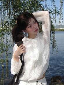 Japanese Style Girl Polka Dot Thin Casual Versatile Nylon Hooded Zip-Up Windproof Jacket - White - View 2