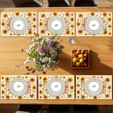 2pcs/4pcs/6pcs Autumn Sunflower Pattern Kitchen Dining Table Tray Mats, Square Tray Mats, Table Mats, Holiday Table Decor, Seasonal Home Decor, Holiday Decor, Thickened Linen Material, Perfect For Holiday Dining Room And Kitchen Decor - Multicolor - View 9