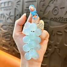 1pc Iridescent Grape Keychain, Simulated Fruit Cluster Charm With Heart Pendant & Snap Hook For Women Girls Gift - Multicolor - View 10