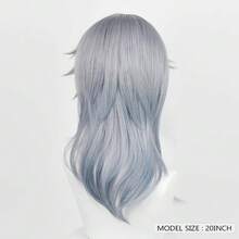 Ombre Grey Blue Synthetic Men Medium Long Wigs With Bangs Anime Game Cosplay Fluffy Wig For Daily Party, Halloween - Dusty Blue - View 6