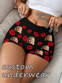 1 Pair Women's Customized Personalized Shorts, Personalized Gift For Girlfriend, Ideal Gift For Holidays And Anniversaries - Black - View 1