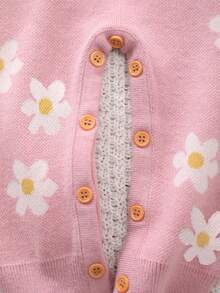 Baby Girl Spring/Autumn Soft Skin-Friendly Daisy Jacquard Knit Sweater Romper - Pink - View 5