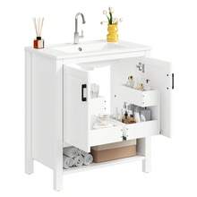 76.5 X 47 X 83, Freestanding Vanity, Fully Painted, Double-Door Cabinet, Multi-Size Storage, Integrated Ceramic Sink, Open Shelving, White. - 1 - View 9