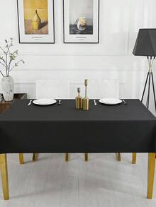 1pc Rectangular Tablecloth Suitable For Buffet, Holiday Party, Dinner, Wedding And Baby Shower Home Decor Solid Color Tablecloth For Home Use - Rectangular Tablecloth Fabric - Black - View 6