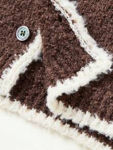 Women's Plush Turn-Down Collar Button-Up Cardigan Knit Jacket, Loose Sweater Coat, Suitable For Autumn/Winter Thanksgiving And Christmas - Coffee Brown - View 11